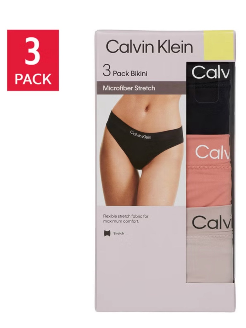 Calvin Klein Womens Microfiber Stretch Three Pack Bikini Underwear Size Small
